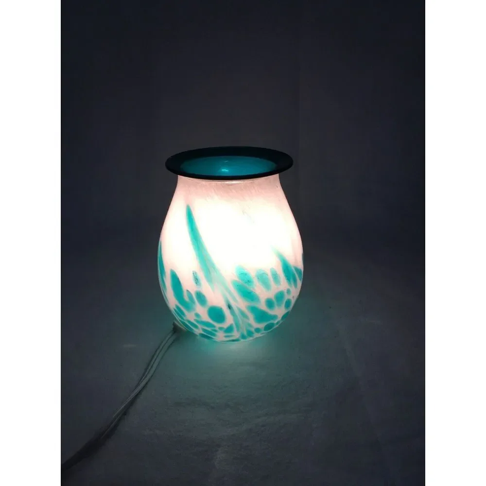 Handcrafted‎ Glass Electric Oil Warmer Lamp With Teal Accents & Detachable Dish